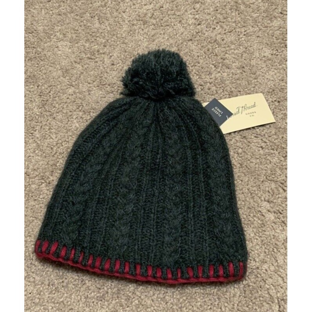 Universal Thread Womens Blue Cable Knit‎ Beanie with Pom Fleece Lined OS